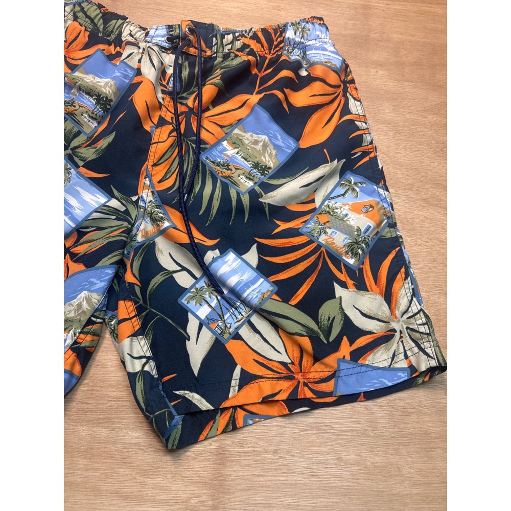 Nautica Mens Tropical Postcard Print Swim Trunks Orange Blue Board Shorts Small - Picture 3 of 9